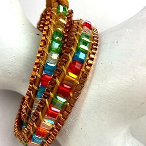 Handmade by Katie Soleil rainbow crystal copper wrap bracelet rainbow hippie